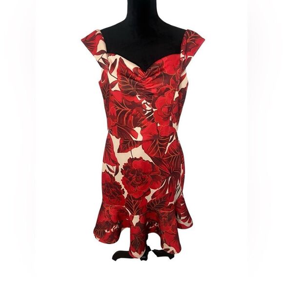 Boston Proper Dresses & Skirts - BOSTON PROPER RED/WHITE FLORAL ELEGANT COCKTAIL DRESS WOMENS SIZE 14